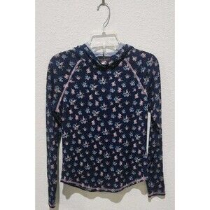 DISCREET Girls Navy Pink Floral Knit Long Sleeve Crew Neck Pullover Casual Top